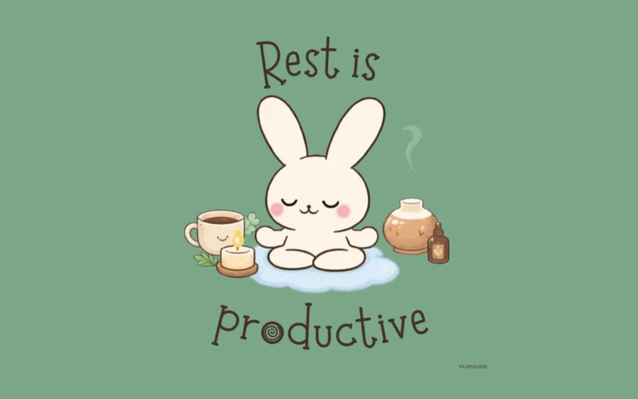 Rabbit on green background meditating.